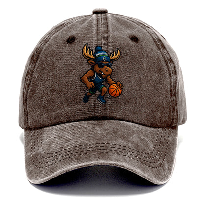 Twin Cities Moose wearing Timberwolves beanie with pine tree patch and wayfarer - Classic Cap - Brown