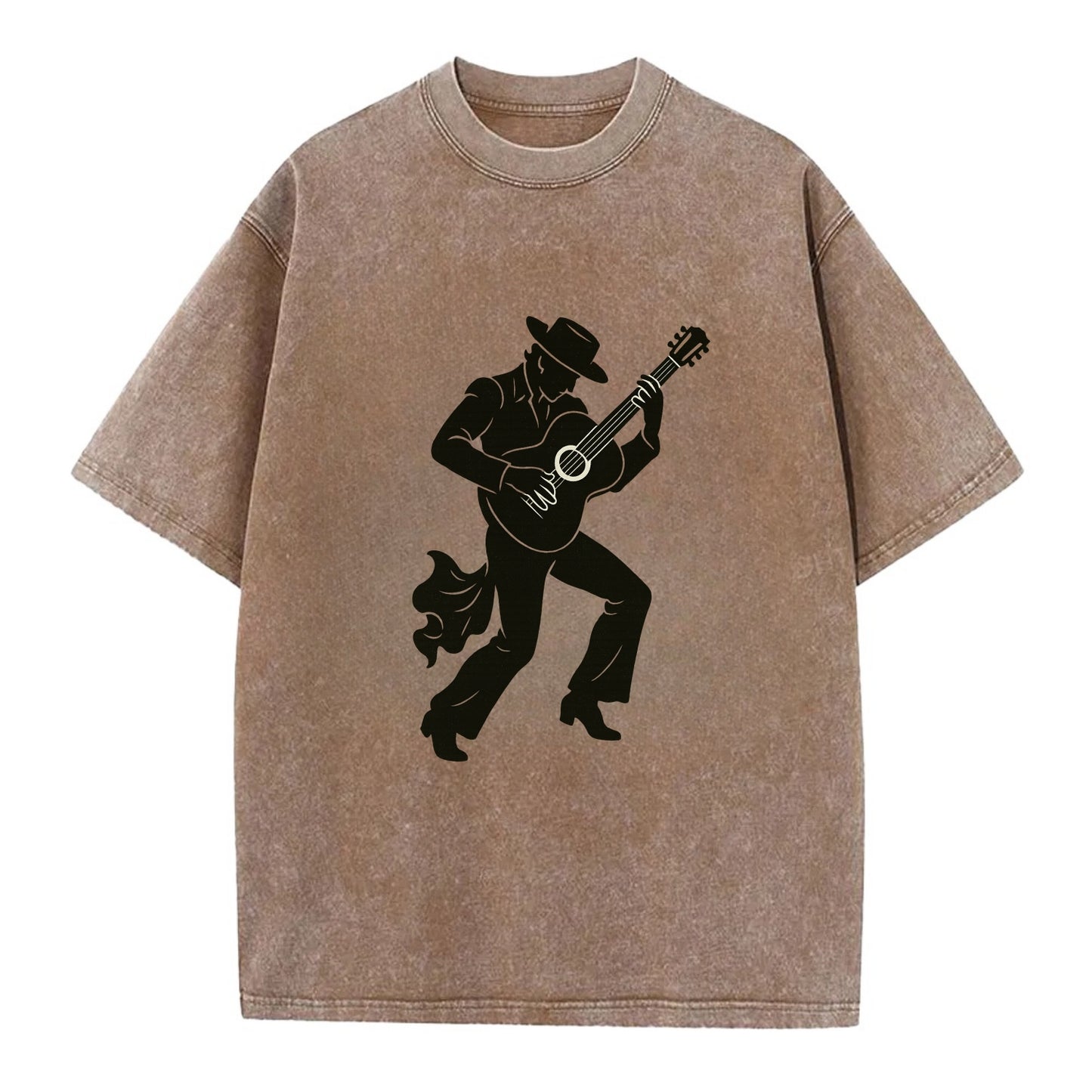 Flamenco guitarist dramatic pose - Vintage T-shirt - Brown