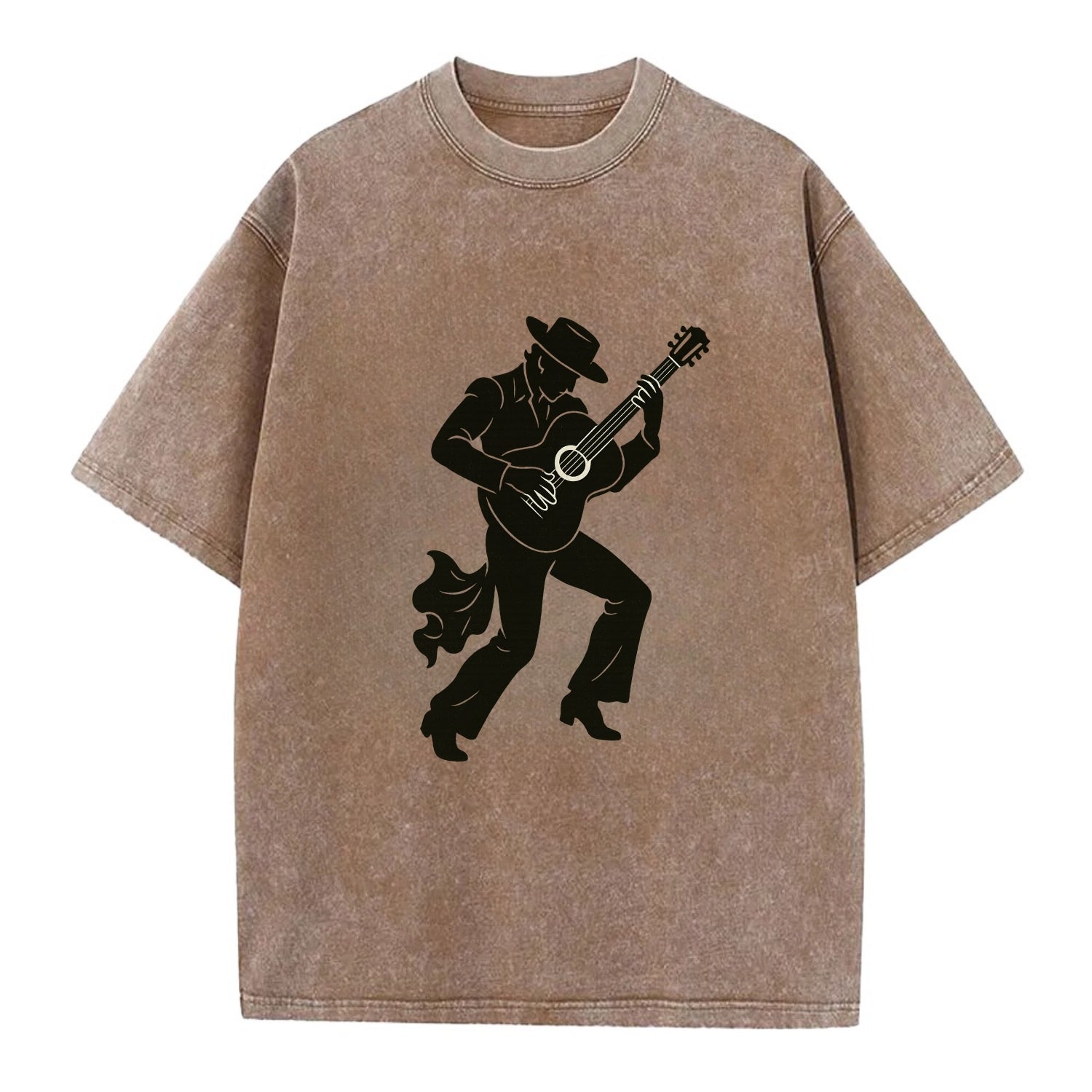 Flamenco guitarist dramatic pose - Vintage T-shirt - Brown