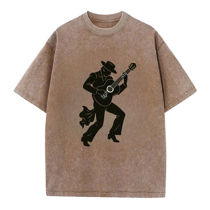 Flamenco guitarist dramatic pose - Vintage T-shirt - Brown