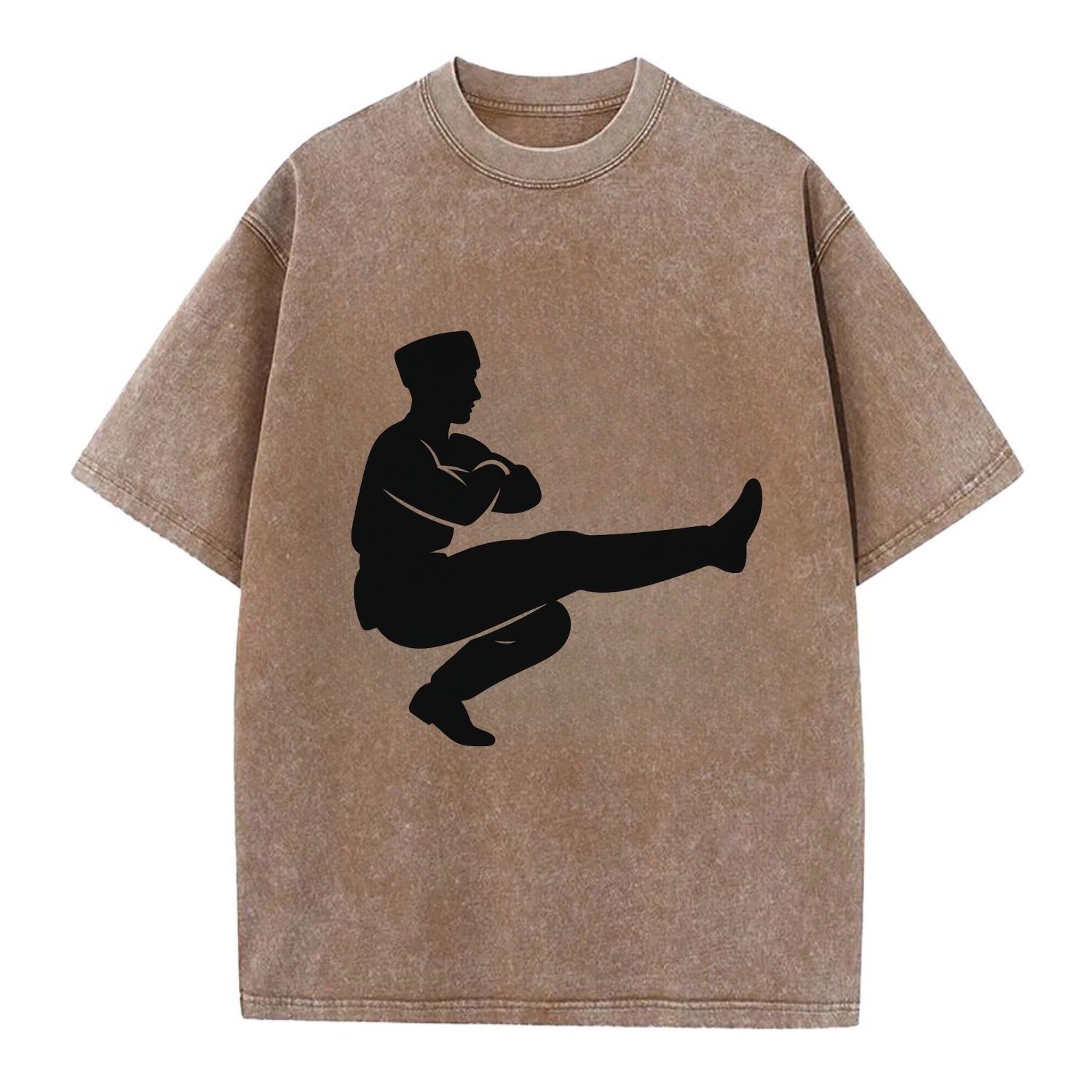 Russian Cossack dancer squat kick - Vintage T-shirt - Brown
