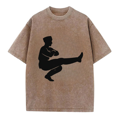 Russian Cossack dancer squat kick - Vintage T-shirt - Brown