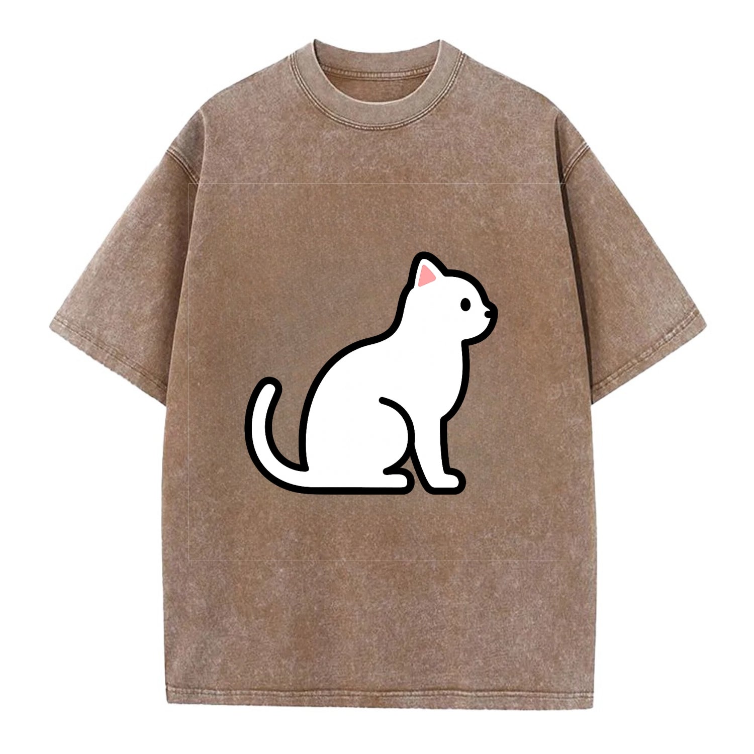 Domestic Shorthair - White classic flat side profile - Vintage T-shirt - Brown