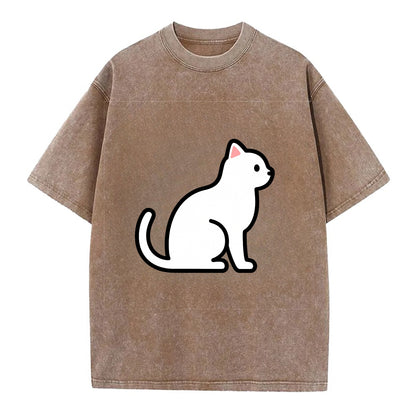 Domestic Shorthair - White classic flat side profile - Vintage T-shirt - Brown
