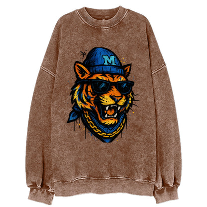 Memphis Tiger wearing Memphis beanie with M patch - Vintage Sweatshirt - Brown
