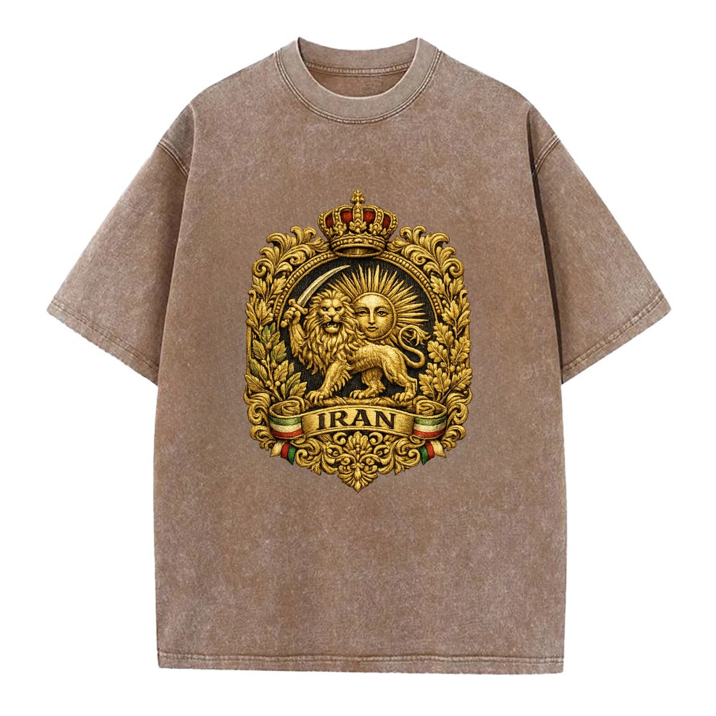 Iran Lion Sun Badge - Vintage T-shirt - Brown