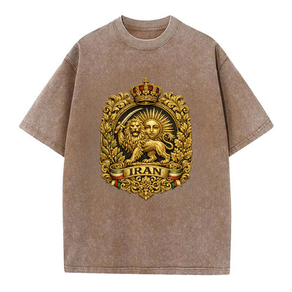 Iran Lion Sun Badge - Vintage T-shirt - Brown