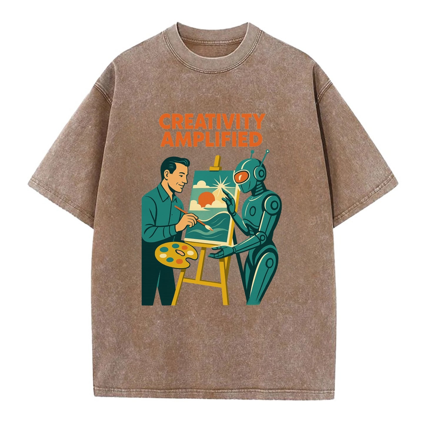 Artist and AI creating beautiful masterpiece together - "Creativity Amplified" - - Vintage T-shirt - Brown