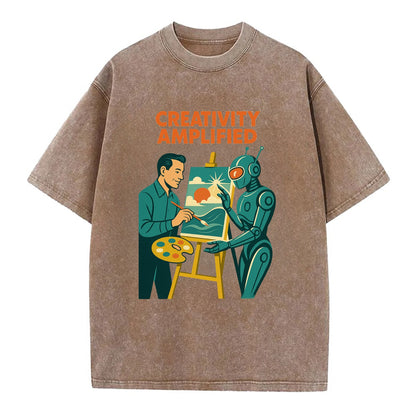 Artist and AI creating beautiful masterpiece together - "Creativity Amplified" - - Vintage T-shirt - Brown