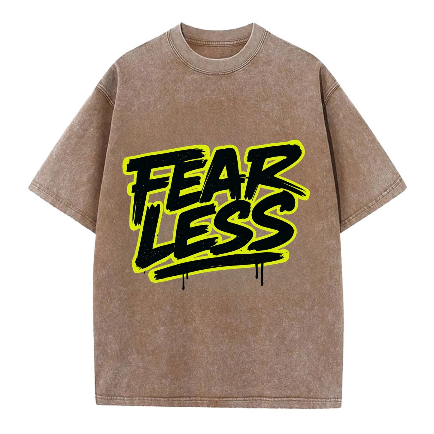 Bold typography design - "FEARLESS" - courage, bravery, facing challenges head on - Vintage T-shirt - Brown