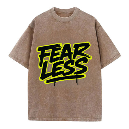Bold typography design - "FEARLESS" - courage, bravery, facing challenges head on - Vintage T-shirt - Brown
