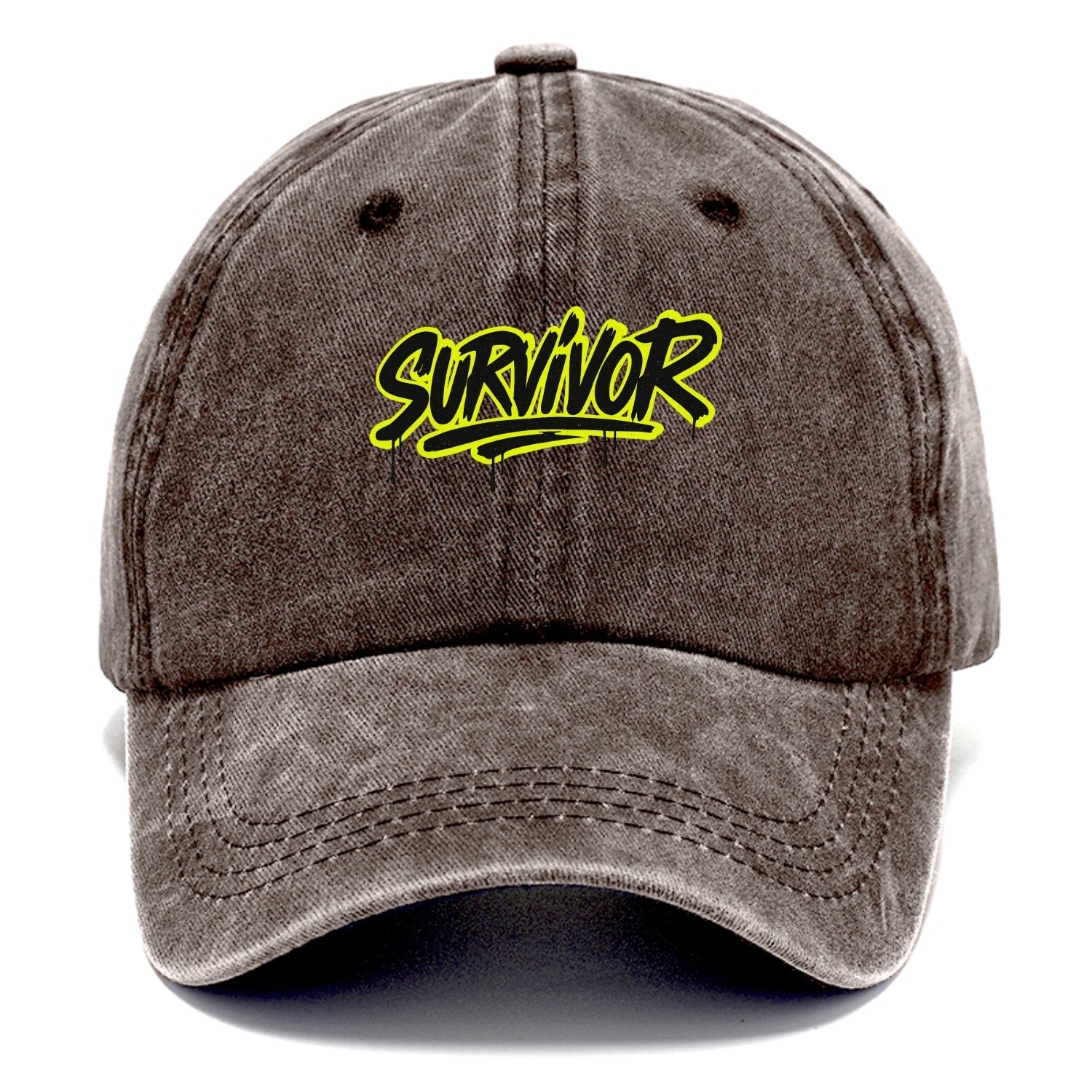 Bold typography design - "SURVIVOR" - overcomer, still standing, made it through - Classic Cap - Brown