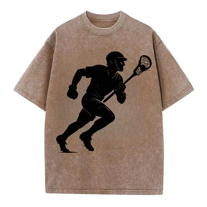 Lacrosse player cradling and running - Vintage T-shirt - Brown