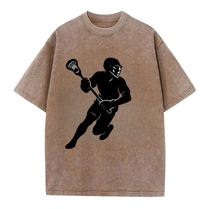 Lacrosse player cradling stick - Vintage T-shirt - Brown