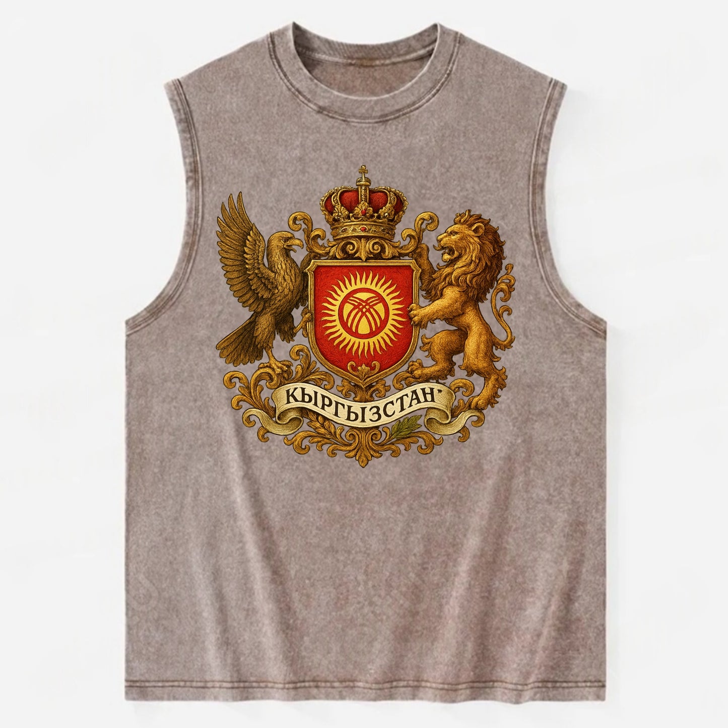 Kyrgyzstan Tunduk Emblem  - Vintage Washed Tank - Brown