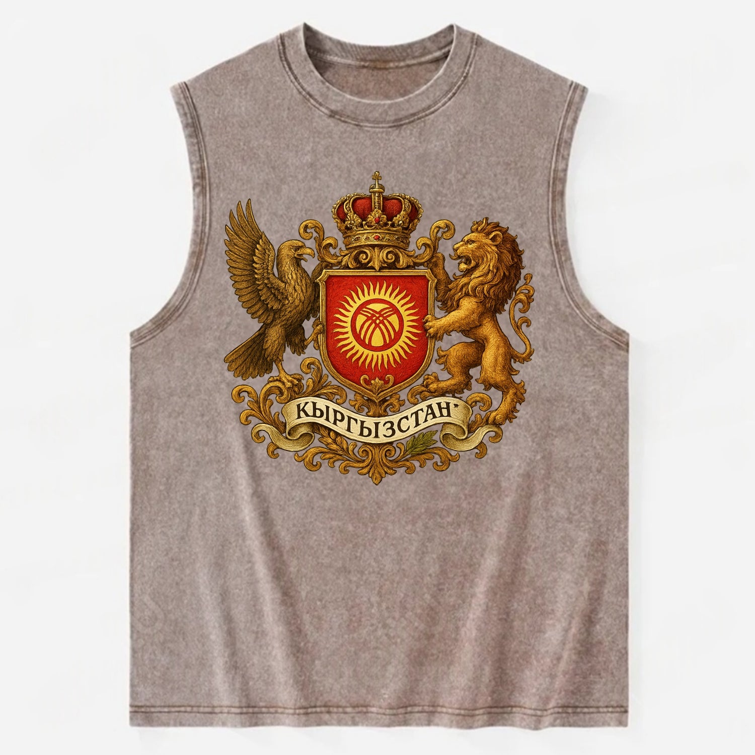 Kyrgyzstan Tunduk Emblem  - Vintage Washed Tank - Brown