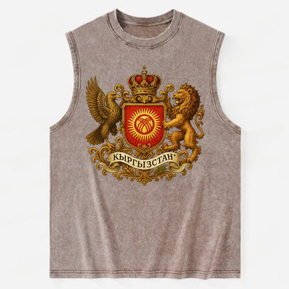Kyrgyzstan Tunduk Emblem  - Vintage Washed Tank - Brown