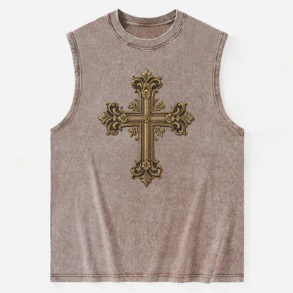 Victorian Cross  - Vintage Washed Tank - Brown