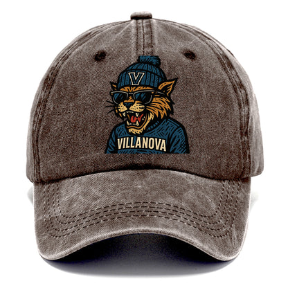 Villanova Wildcat wearing Villanova beanie with V patch - Classic Cap - Brown