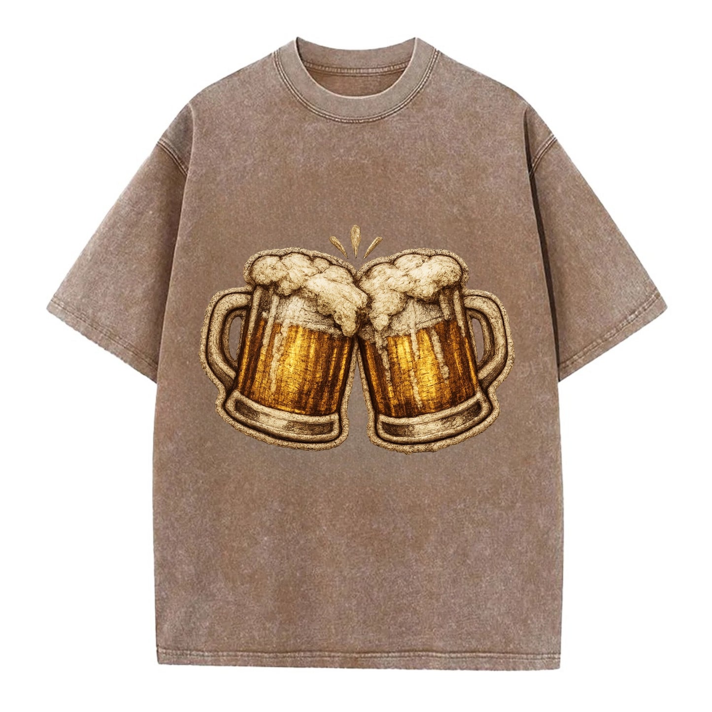 BEER MUG CHEERS - frosty beer stein in gold and amber , brewery - Vintage T-shirt - Brown