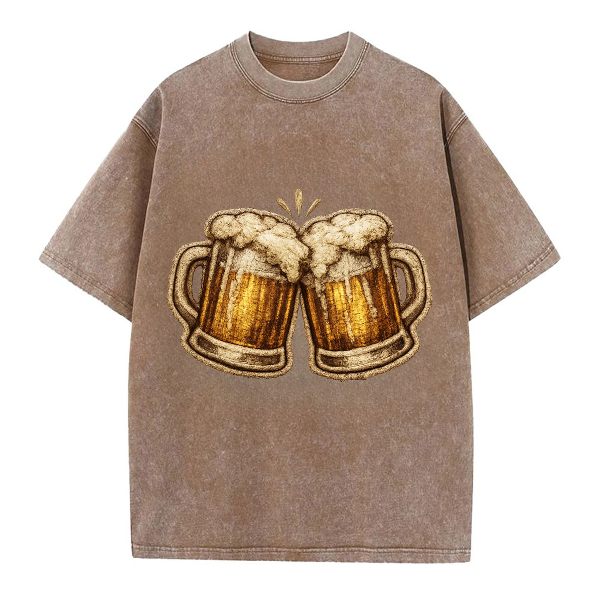 BEER MUG CHEERS - frosty beer stein in gold and amber , brewery - Vintage T-shirt - Brown