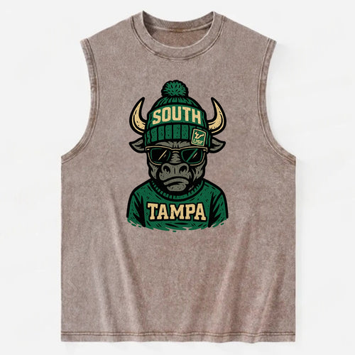 Tampa Bull wearing South Florida beanie with USF patch - Vintage Washed Tank