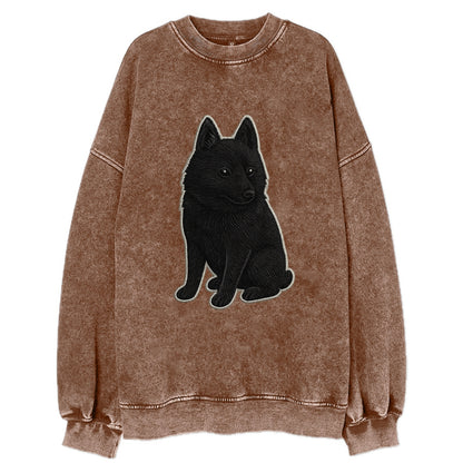 Schipperke - Solid black small embroidered sitting pose - Vintage Sweatshirt - Brown
