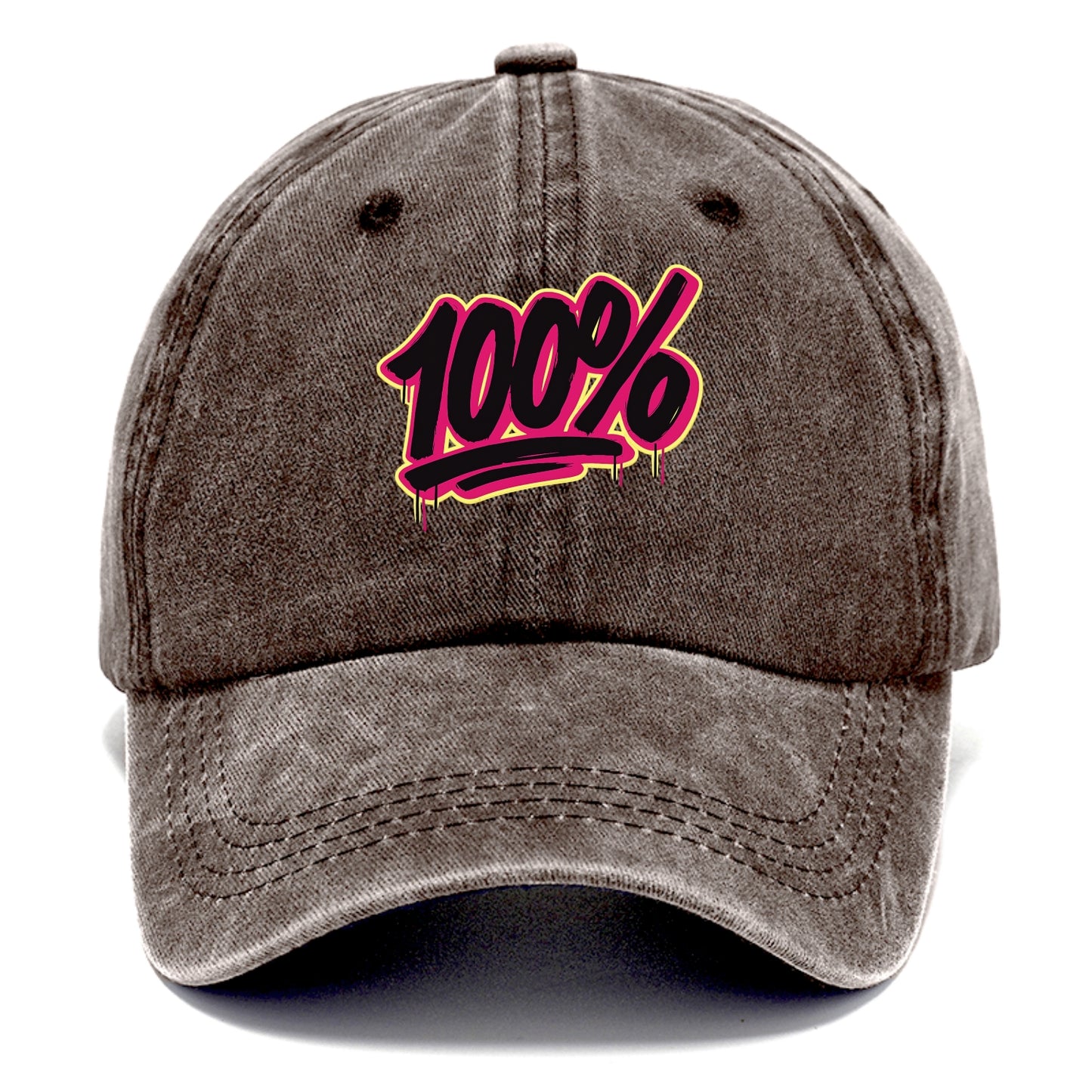 Bold typography design - "100%" - all in, fully committed - Classic Cap - Brown