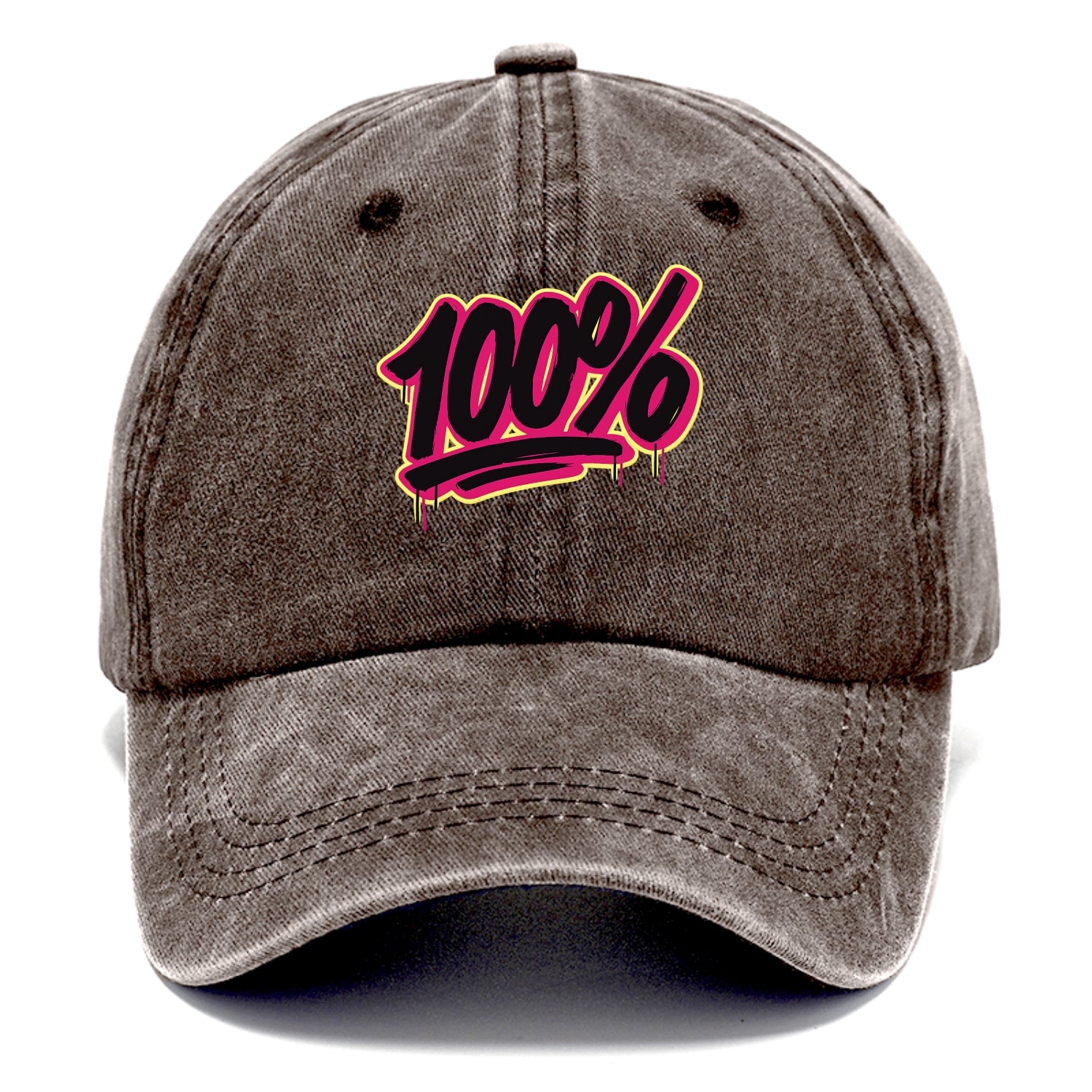 Bold typography design - "100%" - all in, fully committed - Classic Cap - Brown