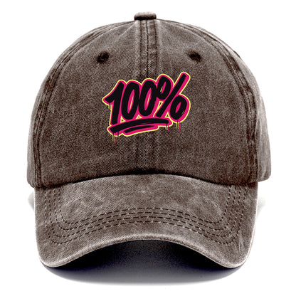 Bold typography design - "100%" - all in, fully committed - Classic Cap - Brown