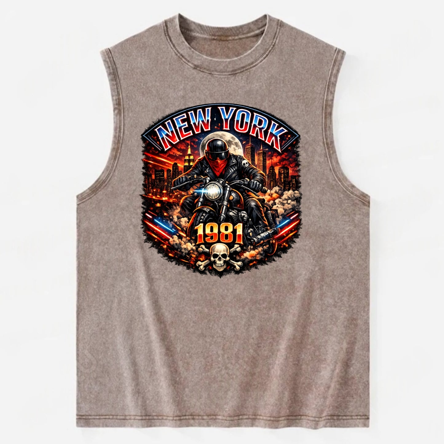New York 1981 Biker - Vintage Washed Tank - Brown