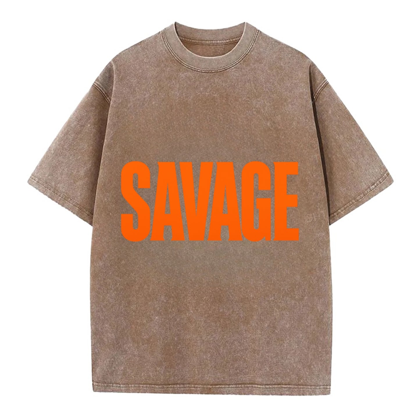 Bold typography design - "SAVAGE" - fierce attitude, taking no prisoners - Vintage T-shirt - Brown