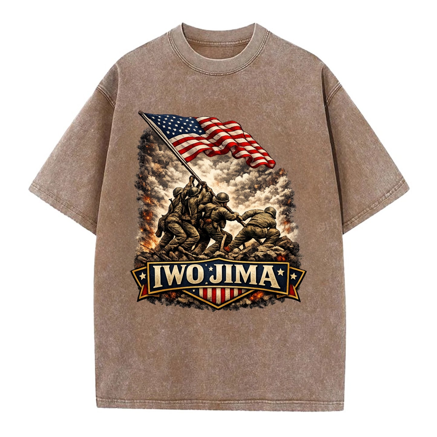 Iwo Jima Flag Raising - Vintage T-shirt - Brown