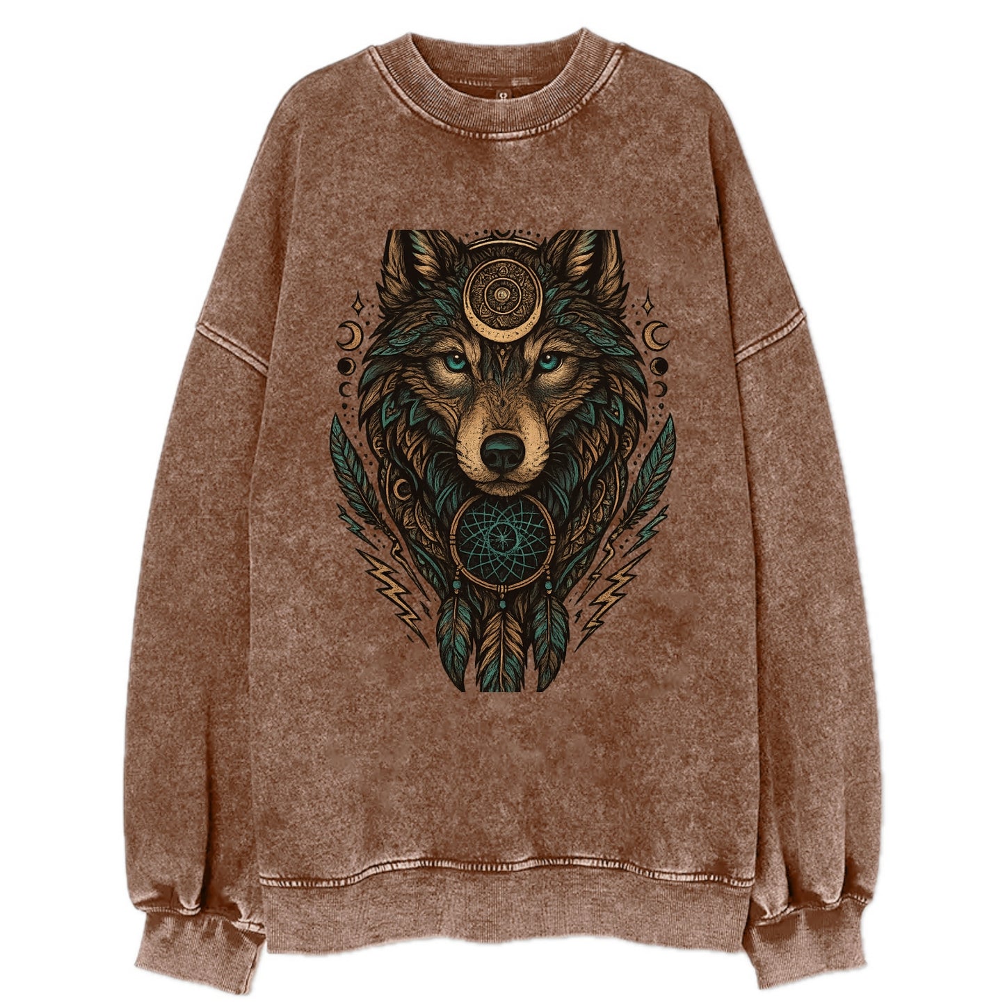 Storm Wolf Thunder  - Vintage Sweatshirt - Brown