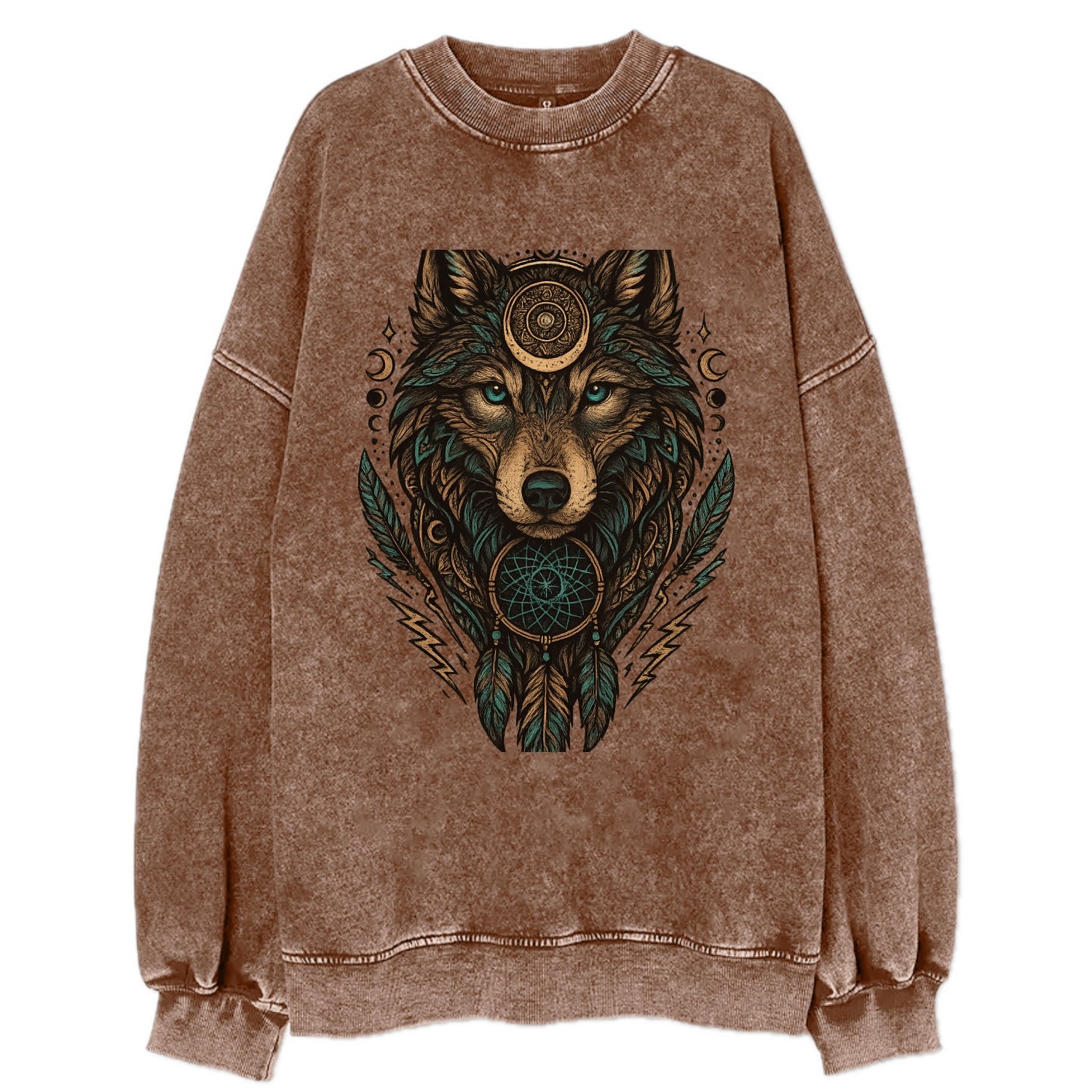 Storm Wolf Thunder  - Vintage Sweatshirt - Brown