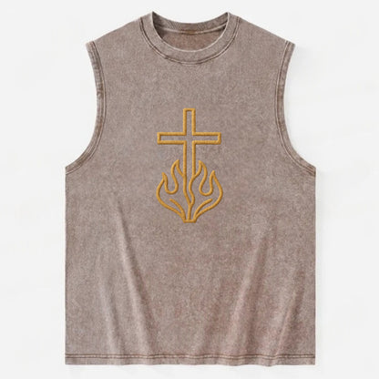 Burning Bush Cross  - Vintage Washed Tank - Brown