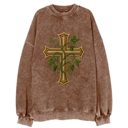 Vine Cross  - Vintage Sweatshirt - Brown