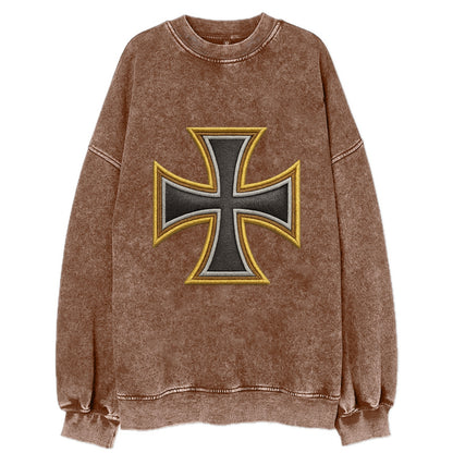 Teutonic Cross  - Vintage Sweatshirt - Brown