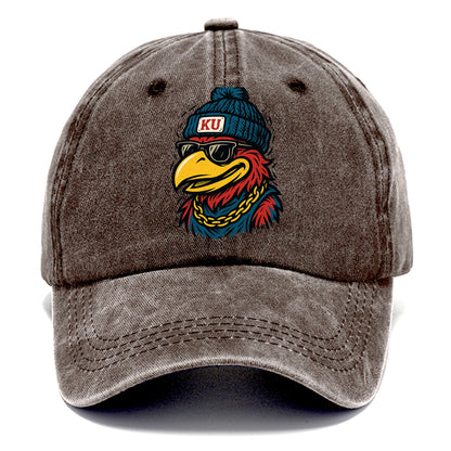 Lawrence Jayhawk wearing Kansas beanie with KU patch - Classic Cap - Brown