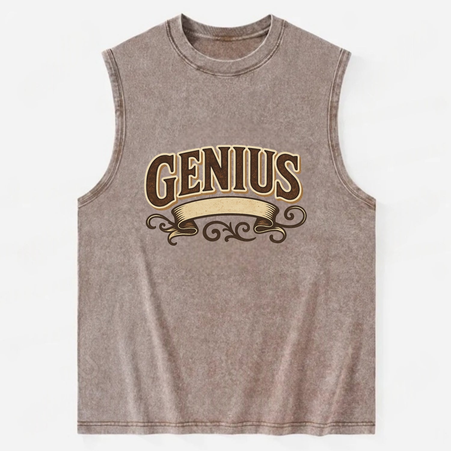 Bold typography design - "GENIUS" - exceptional intelligence, brilliance - Vintage Washed Tank - Brown