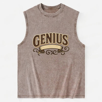 Bold typography design - "GENIUS" - exceptional intelligence, brilliance - Vintage Washed Tank - Brown