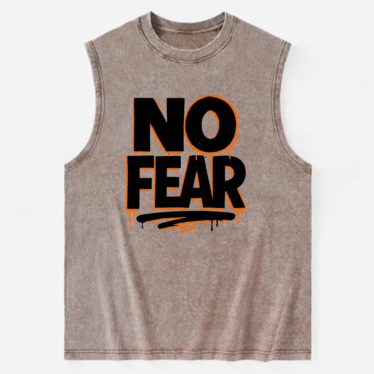 Bold typography design - "NO FEAR" - courage, bravery - Vintage Washed Tank - Brown