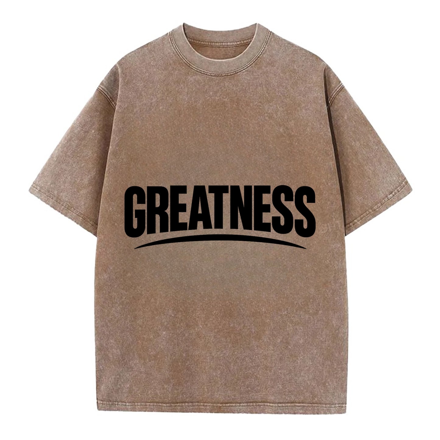 Bold typography design - "GREATNESS" - achieving excellence, reaching potential - Vintage T-shirt - Brown
