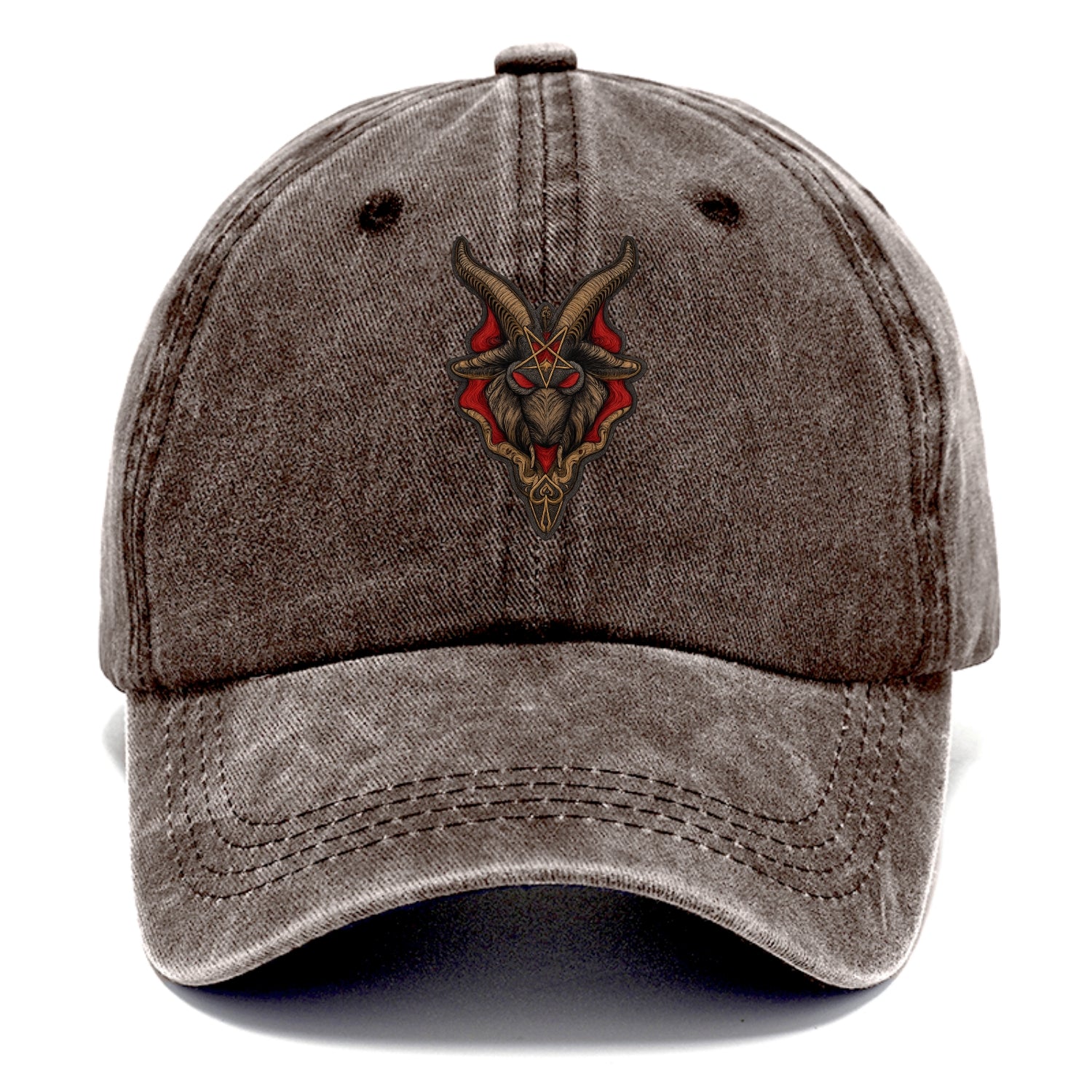 BAPHOMET HEAD - goat head symbol in black and red , occult - Classic Cap - Brown