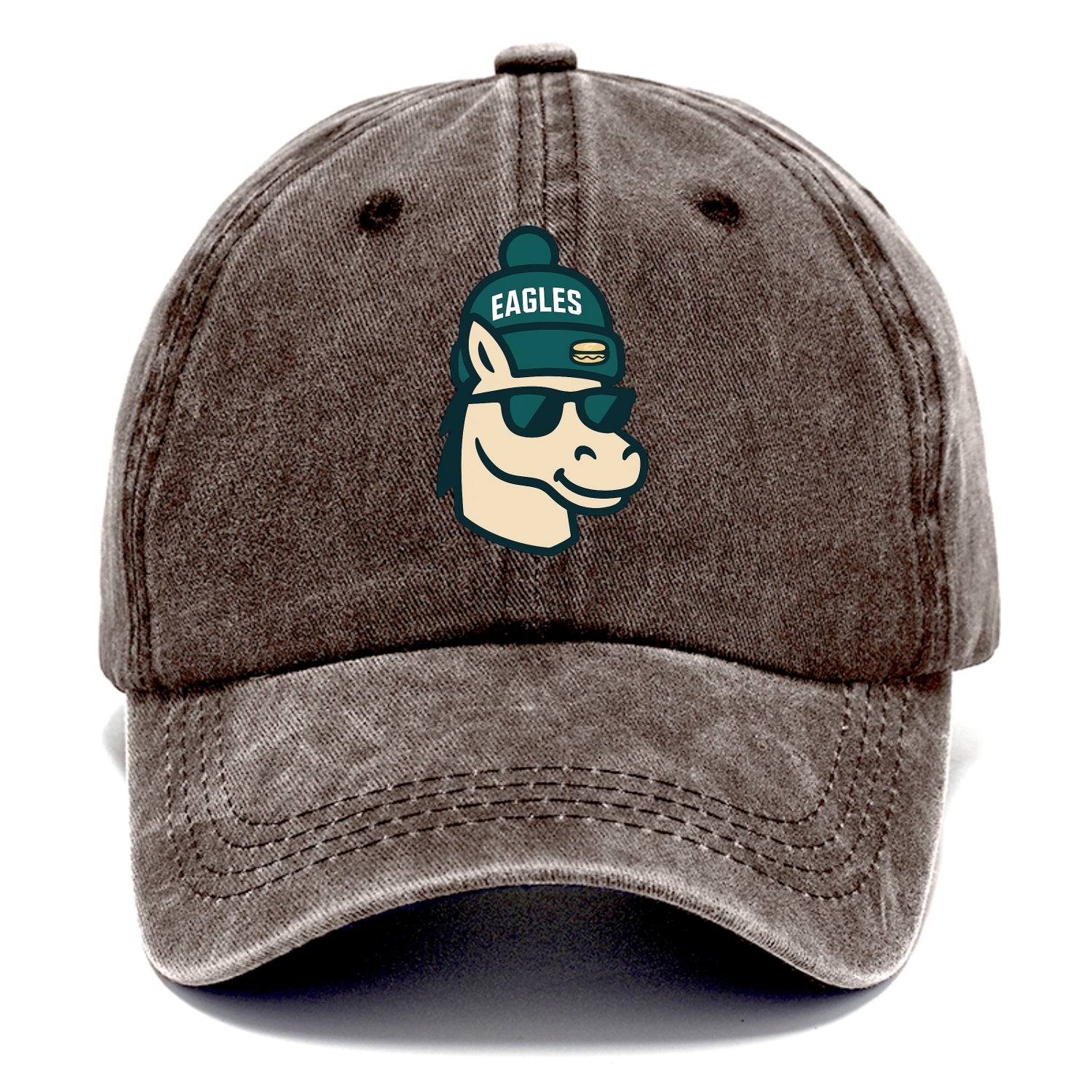 Philadelphia Horse wearing Eagles beanie with cheesesteak patch and wayfarer - Classic Cap - Brown