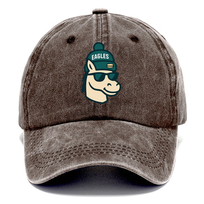 Philadelphia Horse wearing Eagles beanie with cheesesteak patch and wayfarer - Classic Cap - Brown