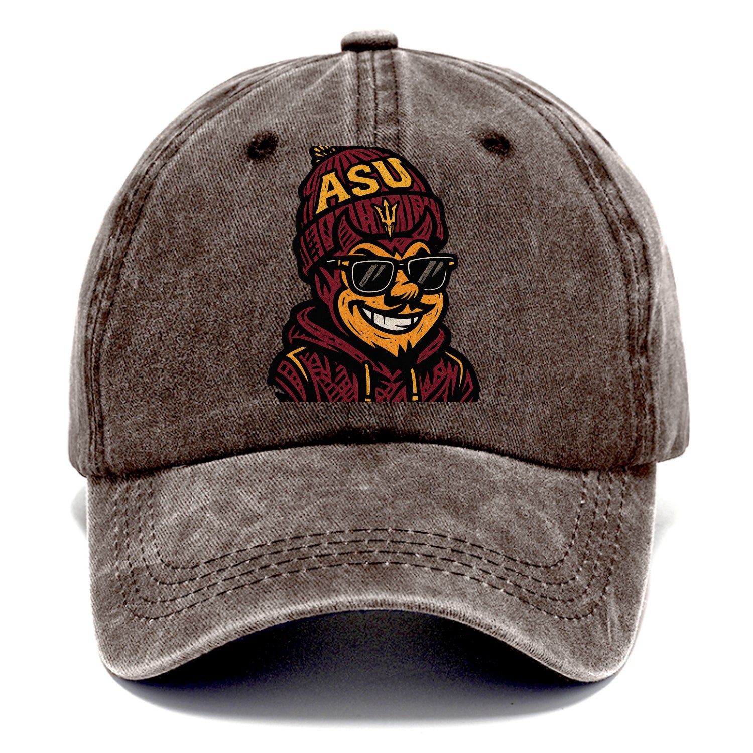 Tempe Sparky wearing Arizona State beanie with fork patch - Classic Cap - Brown