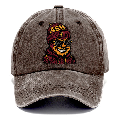 Tempe Sparky wearing Arizona State beanie with fork patch - Classic Cap - Brown