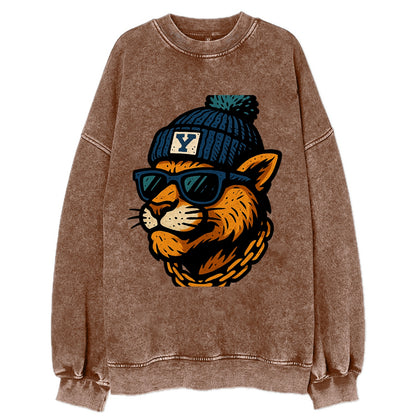 Provo Cougar wearing BYU beanie with Y patch - Vintage Sweatshirt - Brown