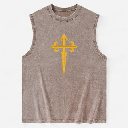 Order Of Santiago Cross - Vintage Washed Tank - Brown